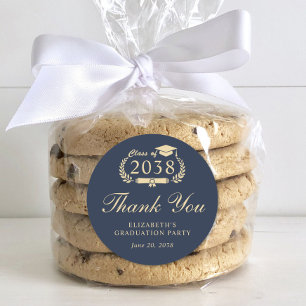 Elegant Blue Gold Graduation Thank You Classic Round Sticker