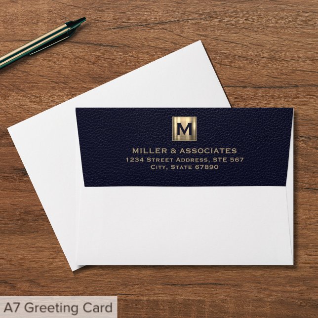 Elegant Blue Gold Initial Logo Return Address Envelope (Creator Uploaded)