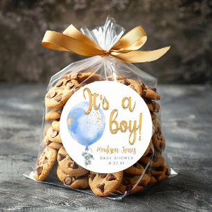 Elegant Blue & Gold Its A Boy Baby Shower Favour Classic Round Sticker