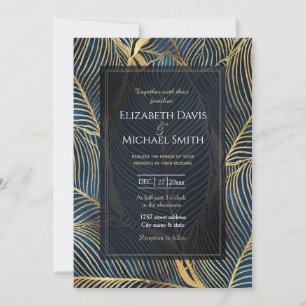 Elegant Blue Gold Leaf Design Invitation