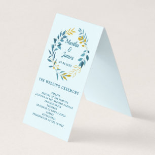 Elegant Blue Gold Leaf Wedding Ceremony Program