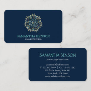 Elegant Blue & Gold Lotus Yoga Instructor Business Card