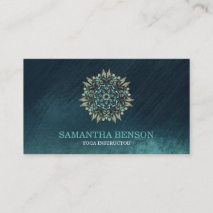 Elegant Blue & Gold Lotus Yoga Instructor Business Card