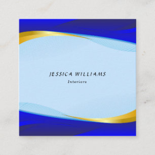 Elegant Blue Gold Luxury Designer Logo Square Busi Business Card