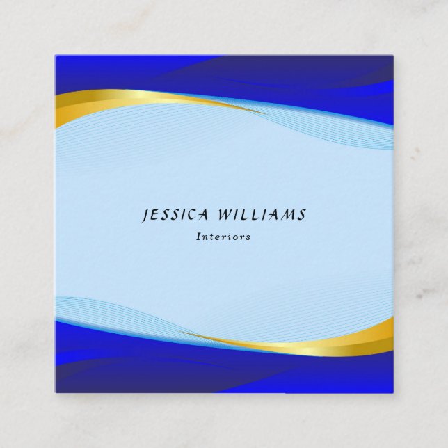 Elegant Blue Gold Luxury Designer Logo Square Busi Business Card (Front)