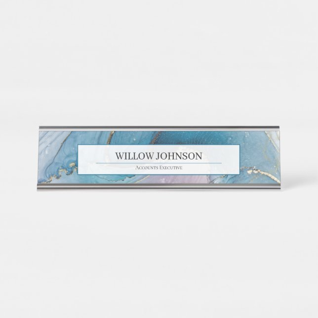Elegant Blue Gold Marble Accounts Executive Audit  Desk Name Plate (Front)