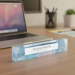 Elegant Blue Gold Marble Accounts Executive Audit  Nameplate