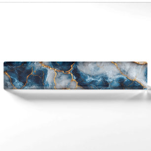 Elegant Blue & Gold Marble Desk Nameplate