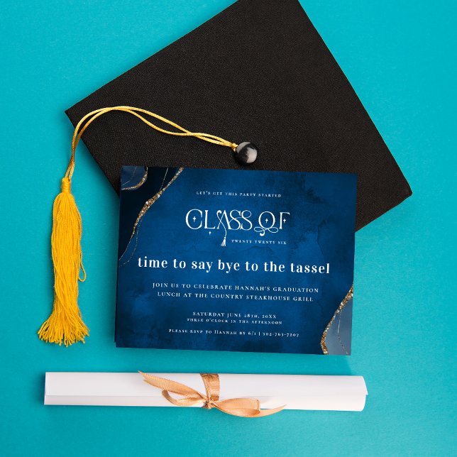 Elegant Blue & Gold Marble Graduation Invitation (Creator Uploaded)