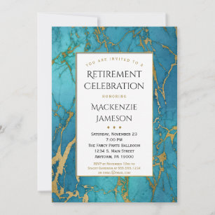 Elegant Blue Gold Marble Retirement Invitation