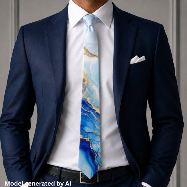 Elegant Blue Gold Marble Tie (Creator Uploaded)