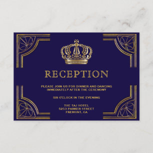 Elegant Blue Gold Ornate Crown Reception Enclosure Card