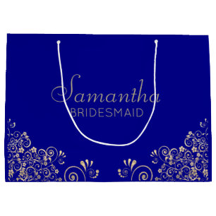 Elegant Blue Gold Personalised Bridesmaid  Large G Gift Bag