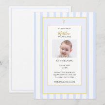 Elegant Blue Gold Photo Christening Invitation