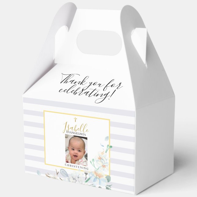 Elegant Blue Gold Photo Christening Keepsake Favour Box (Front)