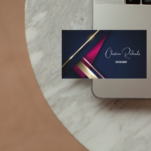 Elegant Blue Gold Pink Business Card (Creator Uploaded)