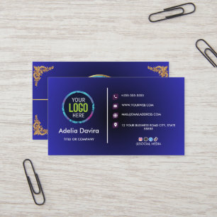 Elegant Blue Gold Professional Business Card