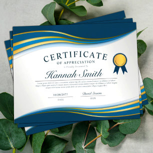 Elegant Blue & Gold Professional Certificate Award