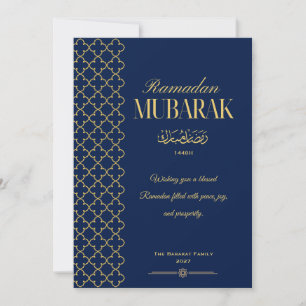 Elegant Blue & Gold Ramadan Mubarak Card Personali