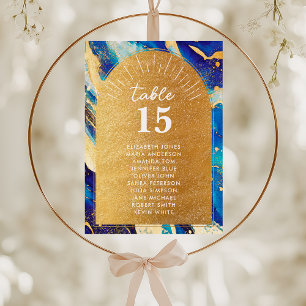 Elegant Blue Gold Seating Chart Cards For Wedding