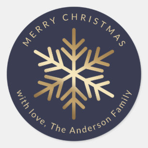 Elegant Blue Gold Snowflake Christmas Classic Round Sticker