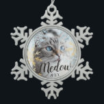 Elegant Blue & Gold Snowflake Customise Pet Photo Snowflake Pewter Christmas Ornament<br><div class="desc">Celebrate the magical and festive holiday season with our custom holiday pet photo ornaments. Our elegant, modern & classy holiday design features a full photo layout. We've designed this elegant ornate blue watercolour and gold snowflakes that frames the pet photo ornament. Customised with your pets name and year. All artwork...</div>
