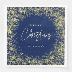 Elegant Blue Gold Snowflakes Christmas  Napkin