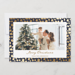 Elegant Blue Gold Stars Photo Merry Christmas Holiday Card