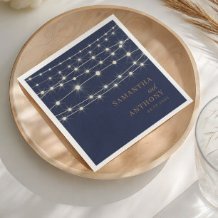 Elegant Blue & Gold String lights  Napkin