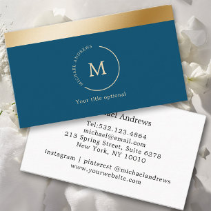Elegant, Blue, Gold stripe, Circle, Monogram  Business Card