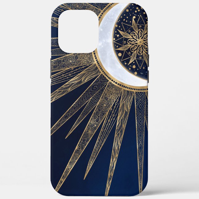 Elegant Blue Gold Sun Moon Mandala Case-Mate iPhone Case (Back)