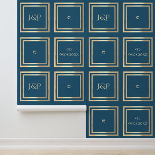 Elegant blue gold text names wedding decoration w wallpaper