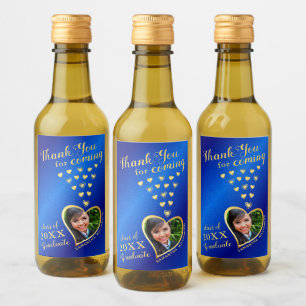 Elegant Blue Gold Thank You 2024 Graduation Favour Wine Label