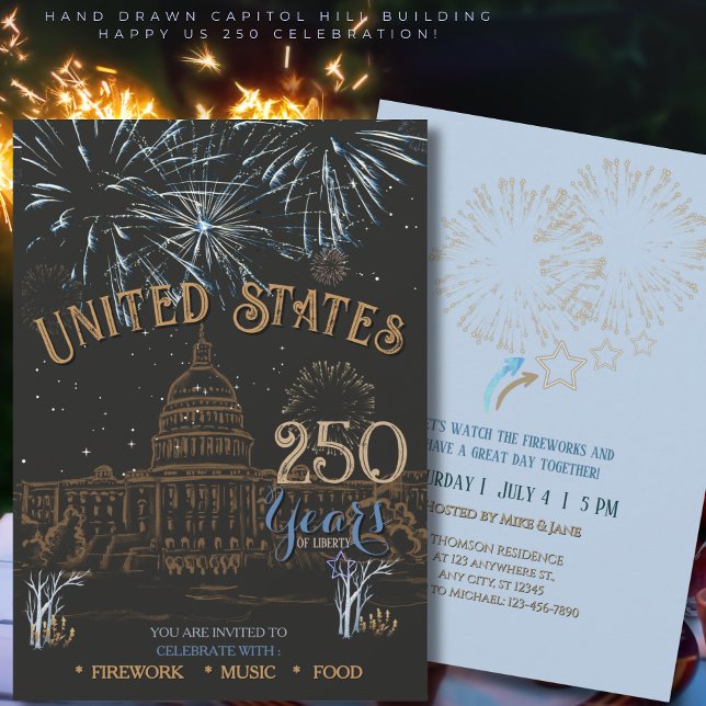 Elegant Blue & Gold US 250 Capitol Invitation (Elegant Blue & Gold US 250 Capi Invitation)