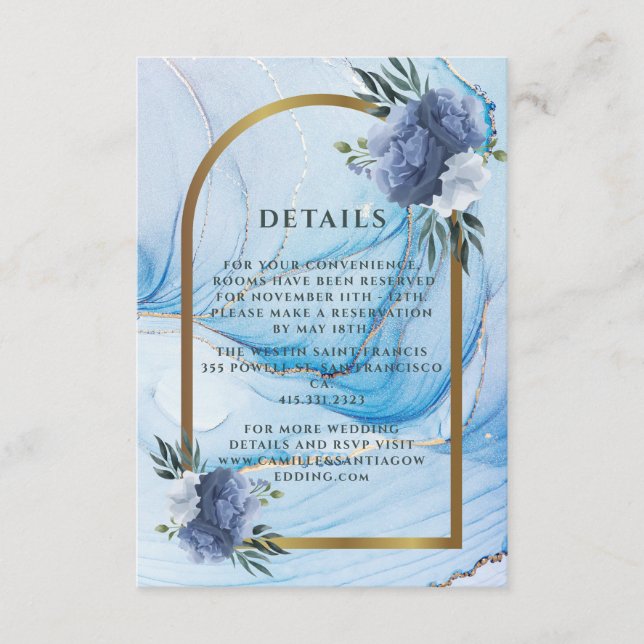 Elegant Blue & Gold Wedding Enclosure Card  (Front)