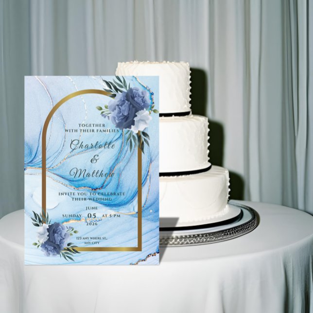 Elegant Blue & Gold Wedding Invitation  (Creator Uploaded)