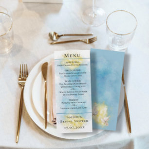 Elegant Blue & Gold Wedding white Doves Menu Card