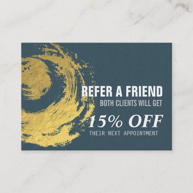 Elegant Blue Gold ZEN Symbol Referral Card (Front)