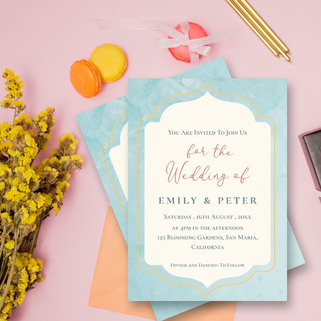  Elegant Blue Golden Frame Minimalist Wedding Invitation (Elegant Blue Golden Frame Minimalist Wedding Invitation)