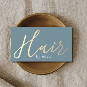 Elegant Blue Golden Hair Stylist Business Card