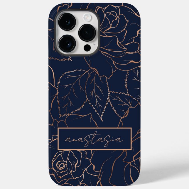 Elegant Blue Golden Roses Name Case-Mate iPhone Case (Back)