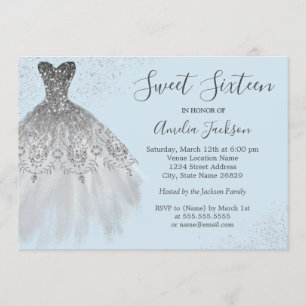Elegant Blue Gown Sweet Sixteen Invitation