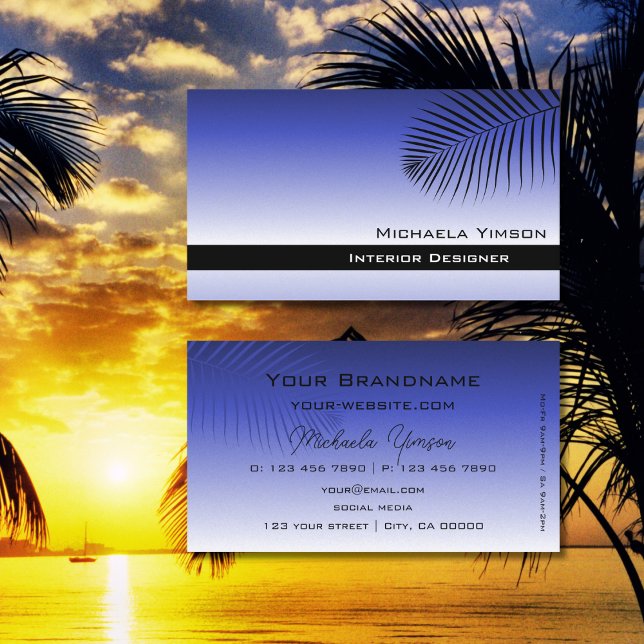 Elegant Blue Gradient Modern with Palm Leaf Simply Business Card (Creator Uploaded)