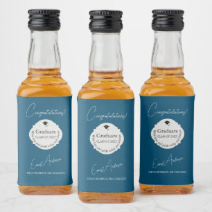 Elegant Blue Graduate Congratulations Graduation Liquor Bottle Label