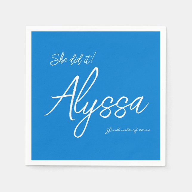 Elegant Blue Graduation Party She did it Napkin (Front)