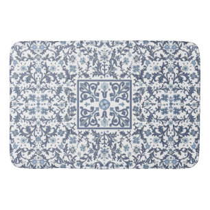 Elegant Blue Graphic Floral Pattern Bath Mat
