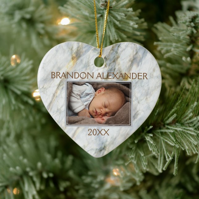 Elegant Blue Gray Marble Pattern Custom Photograph Ceramic Tree Decoration (Tree)