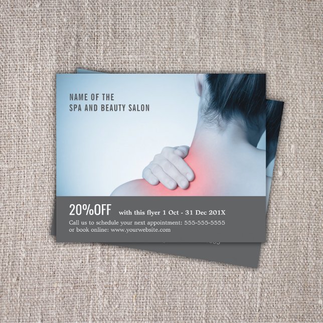 Elegant Blue Gray Photo Massage Therapist Flyer (Creator Uploaded)