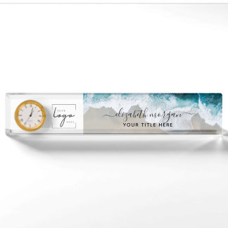 Elegant Blue Green Beach Custom Script Logo Nameplate