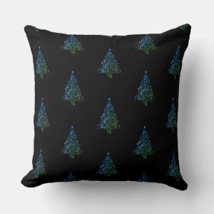 Elegant Blue Green Christmas Tree Pattern Black Cushion
